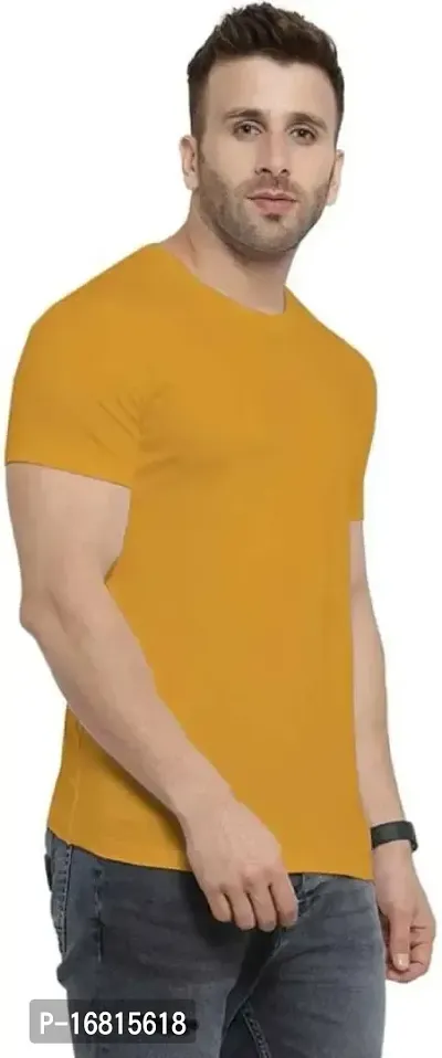 Stylish Cotton Blend Yellow Solid Round Neck Tees Short Sleeves For Men-thumb3