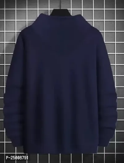 Elegant Navy Blue Fleece Printed Long Sleeves Hoodies For Men-thumb2