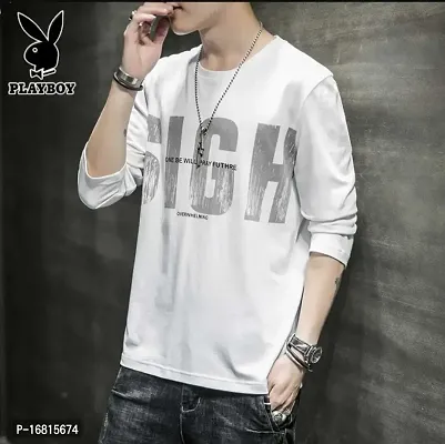 Reliable White Cotton Blend Printed Round Neck Tees For Men-thumb3