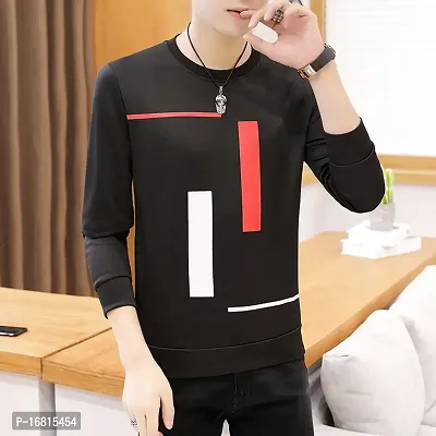 Reliable Black Cotton Blend Printed Round Neck Tees For Men-thumb4