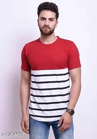 Reliable Multicoloured Polycotton Self Pattern Round Neck Tees For Men-thumb1