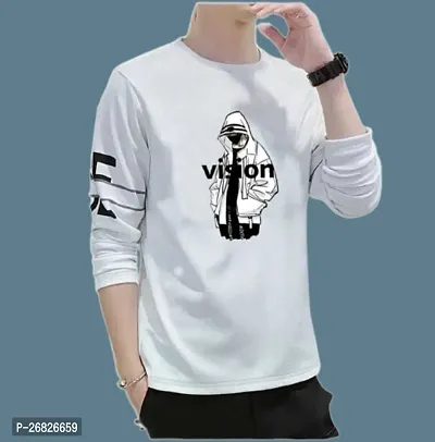 Stylish Cotton Blend White Printed T-Shirt For Men