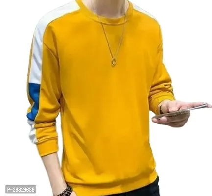 Stylish Cotton Blend Yellow Solid T-Shirt For Men-thumb0