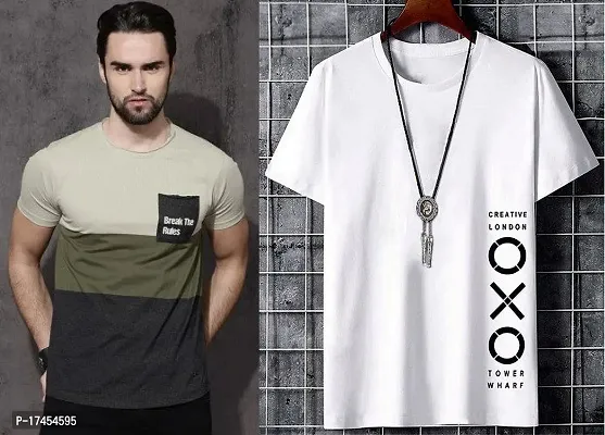 Reliable Multicoloured Polycotton Self Pattern Round Neck Tees For Men