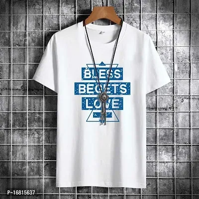 Reliable White Cotton Blend Printed Round Neck Tees For Men-thumb0