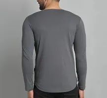 Stylish Cotton Blend Grey Printed Round Neck Tees Long Sleeves For Men-thumb1