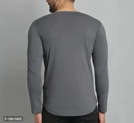 Stylish Cotton Blend Grey Printed Round Neck Tees Long Sleeves For Men-thumb2