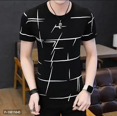 Reliable Black Cotton Blend Self Pattern Round Neck Tees For Men