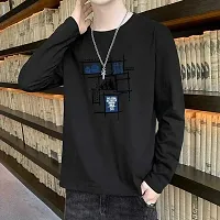 Reliable Black Cotton Blend Self Pattern Round Neck Tees For Men-thumb1