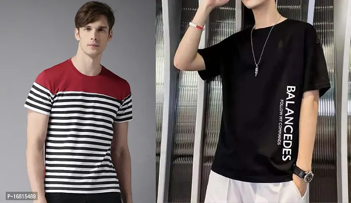 Reliable Multicoloured Cotton Blend Self Pattern Round Neck Tees For Men-thumb0