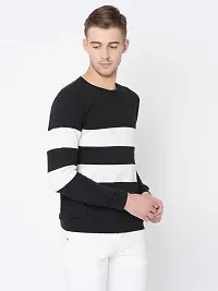 Reliable Black Cotton Blend Striped Round Neck Tees For Men-thumb2