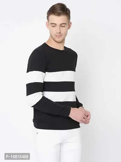 Reliable Black Cotton Blend Striped Round Neck Tees For Men-thumb3