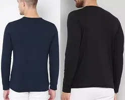 Stylish Cotton Blend Multicoloured Self Pattern Round Neck Tees Long Sleeves For Men Pack Of 2-thumb1