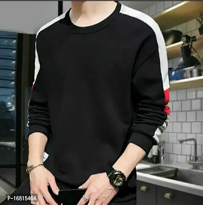 Reliable Black Cotton Blend Solid Round Neck Tees For Men