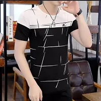 Reliable Multicoloured Cotton Blend Self Pattern Round Neck Tees For Men-thumb2