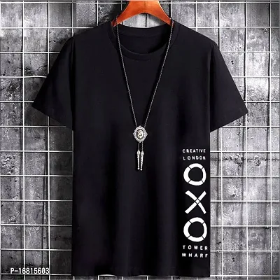 Reliable Black Cotton Blend Printed Round Neck Tees For Men-thumb0