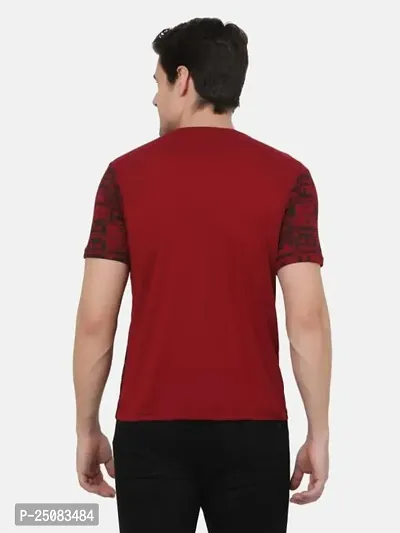 Reliable Maroon Cotton Blend Self Pattern Round Neck Tees For Men-thumb2