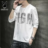 Reliable White Cotton Blend Printed Round Neck Tees For Men-thumb2