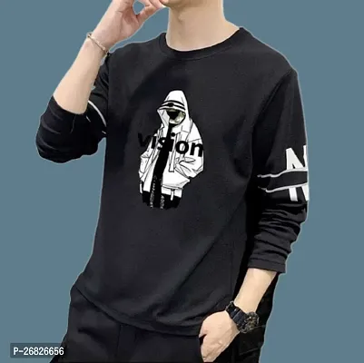 Stylish Cotton Blend Black Printed T-Shirt For Men-thumb0