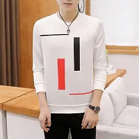 Reliable White Cotton Blend Printed Round Neck Tees For Men-thumb2