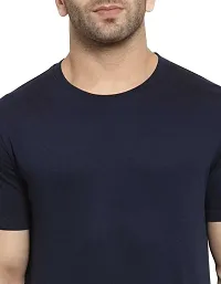 Reliable Navy Blue Cotton Blend Printed Round Neck Tees For Men-thumb2