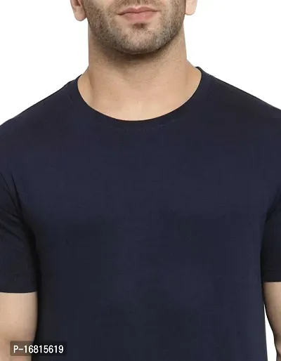 Reliable Navy Blue Cotton Blend Printed Round Neck Tees For Men-thumb3