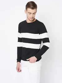 Reliable Black Cotton Blend Striped Round Neck Tees For Men-thumb3