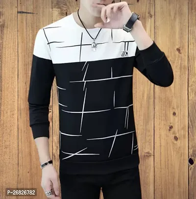 Stylish Cotton Blend Black Printed T-Shirt For Men-thumb0