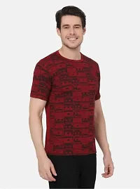 Reliable Maroon Cotton Blend Self Pattern Round Neck Tees For Men-thumb2