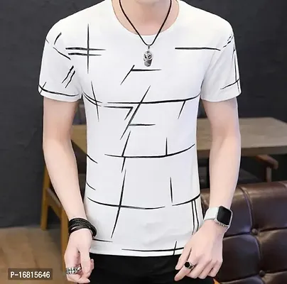 Reliable White Cotton Blend Self Pattern Round Neck Tees For Men-thumb0