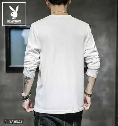 Reliable White Cotton Blend Printed Round Neck Tees For Men-thumb2