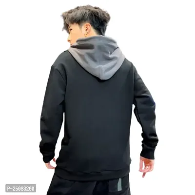 Stylish Black Cotton Blend Printed Hooded Tees For Men-thumb2