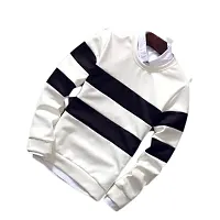 Reliable White Cotton Blend Striped Round Neck Tees For Men-thumb1