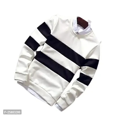 Reliable White Cotton Blend Striped Round Neck Tees For Men-thumb2