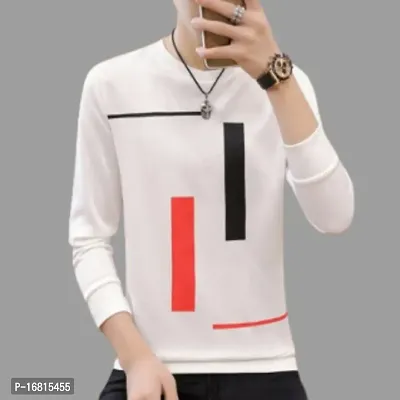 Reliable White Cotton Blend Printed Round Neck Tees For Men