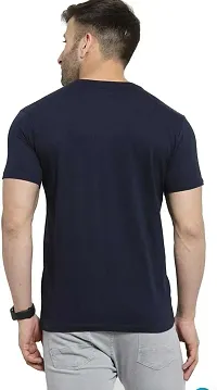 Reliable Navy Blue Polyester Solid Round Neck Tees For Men-thumb1