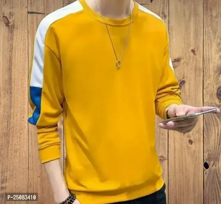 Reliable Yellow Cotton Blend Self Pattern Round Neck Tees For Men-thumb0