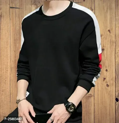 Reliable Black Cotton Blend Self Pattern Round Neck Tees For Men-thumb0