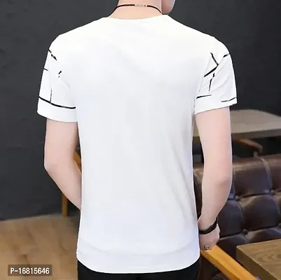 Reliable White Cotton Blend Self Pattern Round Neck Tees For Men-thumb2