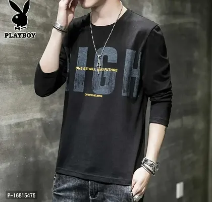 Reliable Black Cotton Blend Self Pattern Round Neck Tees For Men-thumb3