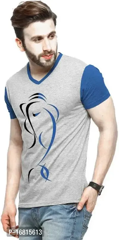 Reliable Blue Cotton Blend Printed Round Neck Tees For Men-thumb3