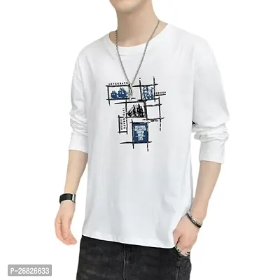 Stylish Cotton Blend White Printed T-Shirt For Men-thumb0