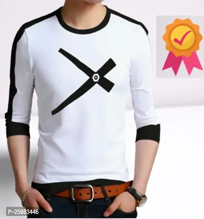 Reliable White Cotton Blend Self Pattern Round Neck Tees For Men