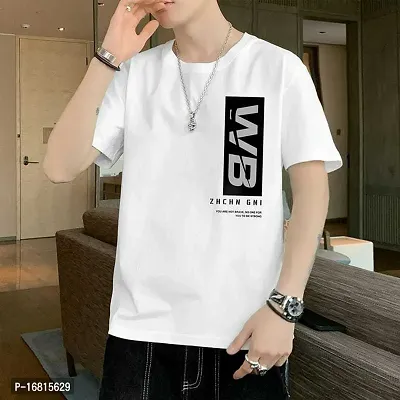 Reliable White Cotton Blend Printed Round Neck Tees For Men