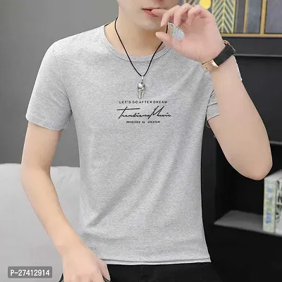 Reliable Grey Polyester Printed Round Neck Tees For Men-thumb0