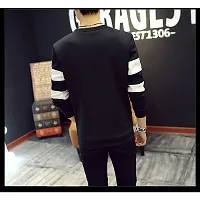 Reliable Black Cotton Blend Striped Round Neck Tees For Men-thumb1