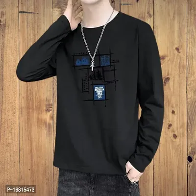 Reliable Black Cotton Blend Self Pattern Round Neck Tees For Men