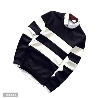Stylish Cotton Blend Black Striped T-Shirt For Men