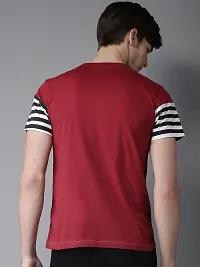 Reliable Maroon Cotton Blend Striped Round Neck Tees For Men-thumb1