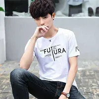 Reliable White Cotton Blend Printed Round Neck Tees For Men-thumb2